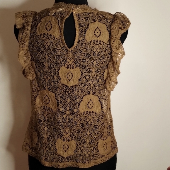 Adiva olive color lace ruffle sheer top Sz XS So so cute! - Picture 6 of 10